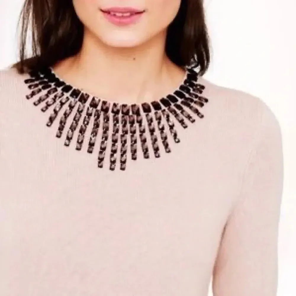 J Crew Starburst Jeweled Collar Sweater XS Blush Pink Wool Rabbit Back Zip 3/4